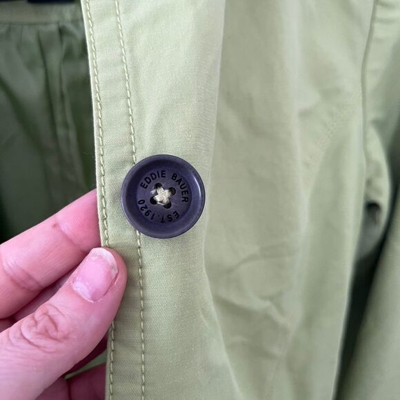 Eddie Bauer Lime Green Lined Button Down Rain Jacket Trench Coat - Picture 9 of 11